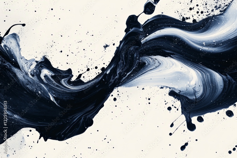 Aufkleber abstract black and white paint swirl on a light surface showcasing fluid movement and artistic expre