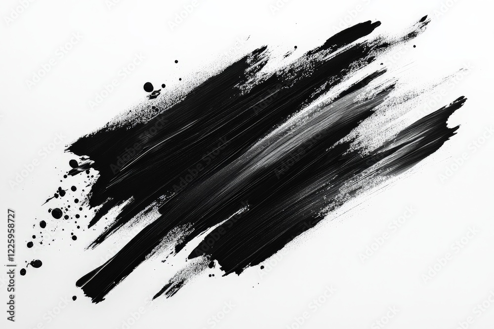 Poster abstract black brush strokes on white canvas create a bold artistic expression
