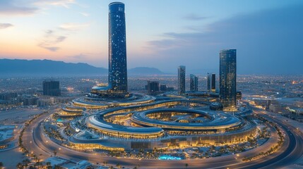 Aerial View of the Stunning Diriyah Gate, Riyadh, Saudi Arabia at Dusk