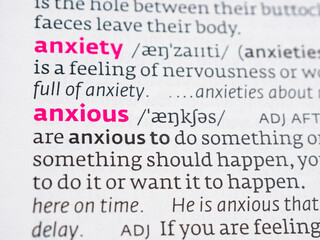 A dictionary page focusing on the word &ldquo;anxiety&rdquo;. The definition is clearly visible. Conceptual and educational.