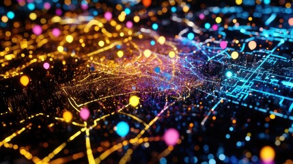 Obraz premium A shimmering holographic map of the city with pinpoint markers that light up representing healthcare hotspots and emergency response centers ready to assist residents.