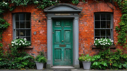 Charming Green Door on a Brick House