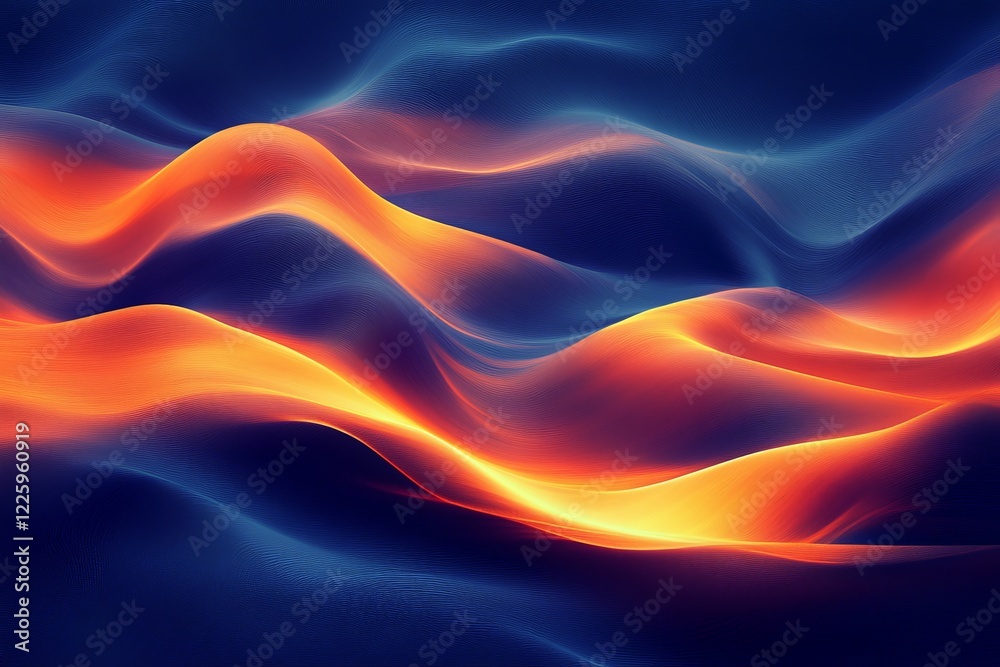 Poster Flowing waves of vibrant orange and deep blue create a stunning abstract visual in this dynamic composition
