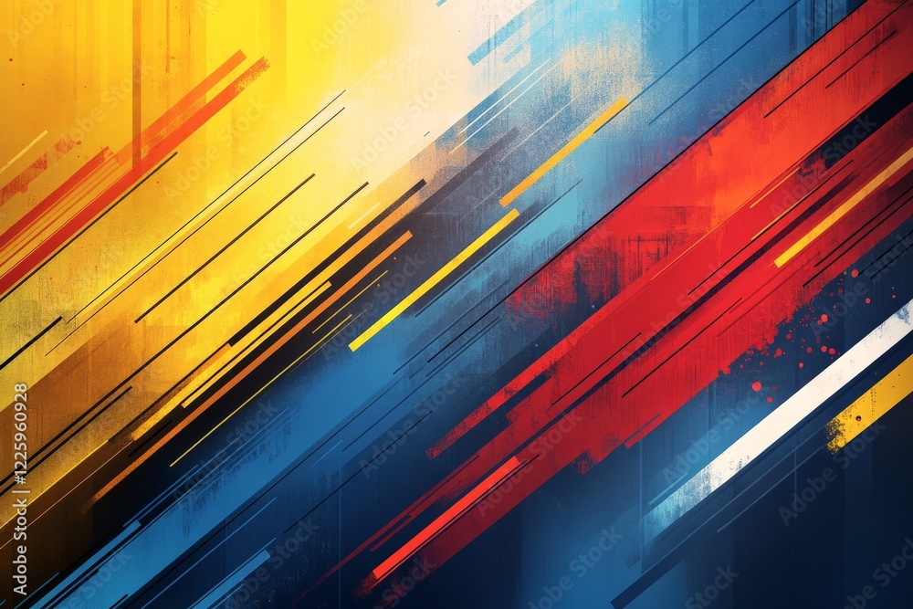 Poster colorful abstract design with dynamic lines on a vibrant background in contrasting hues