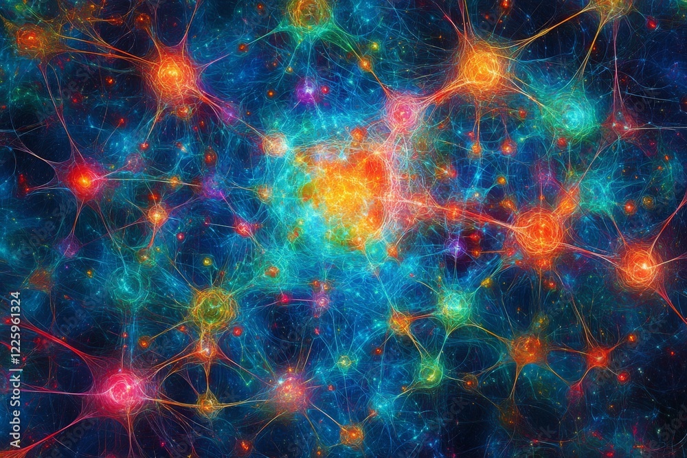 Fototapete Colorful abstract representation of neural connections showcasing vibrant energy and dynamics in a galaxy-like setting