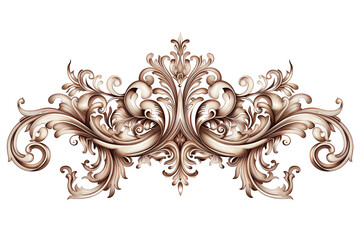 Elegant Floral Ornament Design Featuring Intricate Swirls and Curves in a Warm Beige Tone Suitable for Classical Decor - Vintage Illustration, Isolated on White Transparent Background, PNG