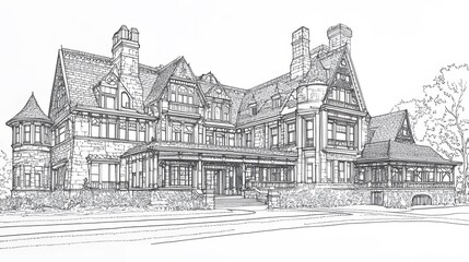AI Generated Architectural Drawing of a Victorian Mansion