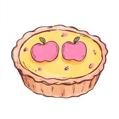 Delicious cartoon-style apple pie with pink apples displayed on a simple white background for baking illustrations