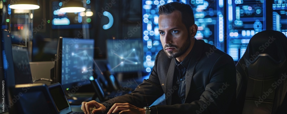 Aufkleber serious-faced it specialist at work in a network operations center