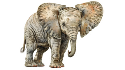 Fototapeta premium Majestic Elephant Standing in a Natural Pose Against a White Background - Vintage Illustration, Isolated on White Transparent Background, PNG