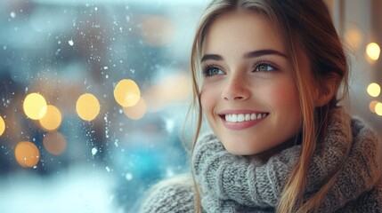 A Winter's Day Dream:  Beautiful Young Woman Gazing Out Window