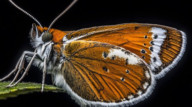 Closeup of Orange Butterfly on Leaf Macro Photography - Powered by Adobe