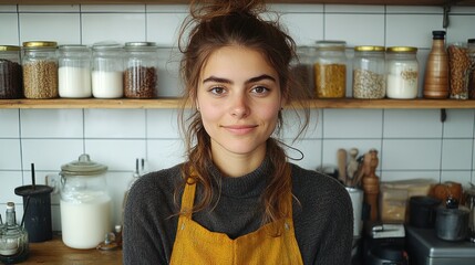 Portrait of a Young Woman in a Kitchen
