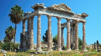 Obraz premium Ancient Ruins Stand Tall Under a Clear Blue Sky