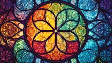 Vibrant Rainbow Stained Glass Window Mandala Art