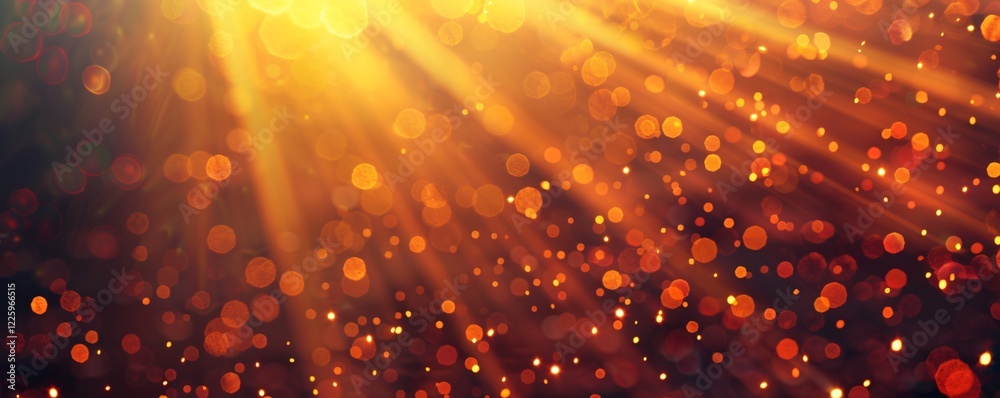 Poster bright light rays shining on a golden sparkles background