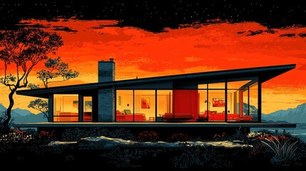 Mid-Century Modern Dream Home at Sunset