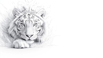 Obraz premium Majestic white tiger portrait, sketch style, wildlife conservation