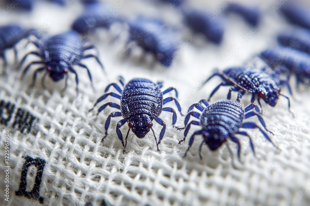 Poster Close-up view of blue insects on a textured surface in a natural setting during daylight hours