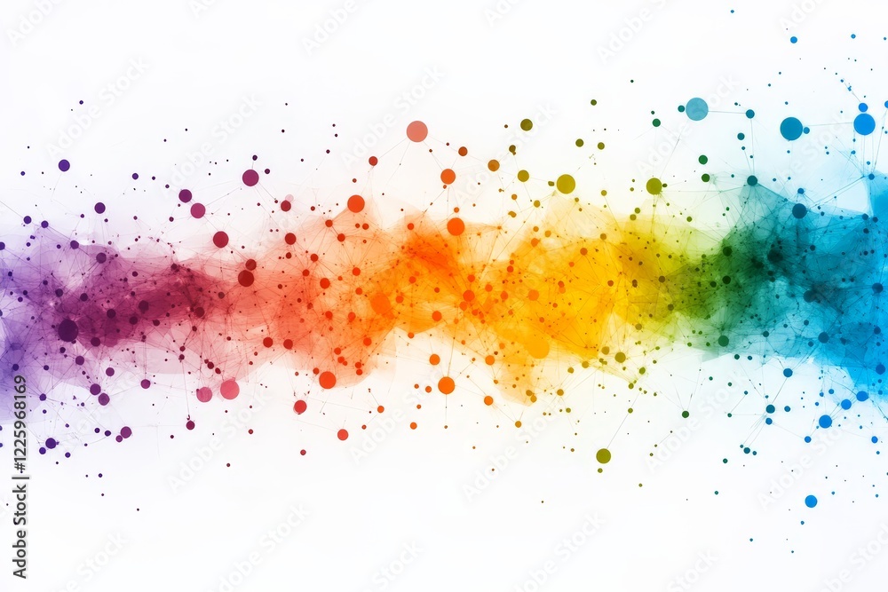 Leinwandbilder Colorful abstract painting with splashes and dots creating a vibrant spectrum against a white background