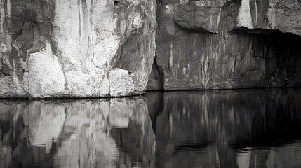 Abstract Black and White Stone Quarry Reflection