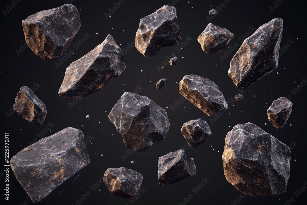 Poster Floating rocks in space create an alien landscape filled with intriguing fragments