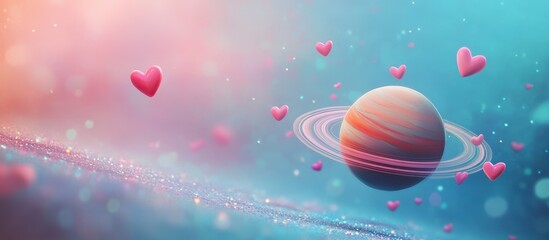 Pink Heart Planet in Sparkling Galaxy - Valentine's Day Fantasy