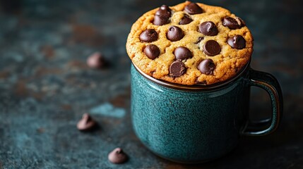 Delicious Mug Chocolate Chip Cookie, Sweet Treat in Teal Mug