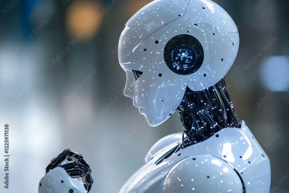 Aufkleber advanced humanoid robot in a modern exhibition space showcasing technology and innovation at an even