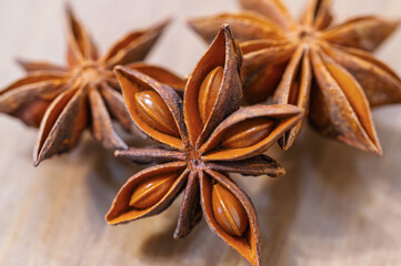 Star anise on a wooden table