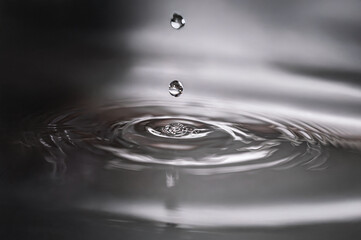 Water drop on water surface. Splash effect after collision a falling drops with water Surface