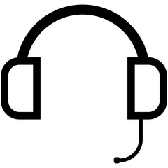 Headset with a microphone, simple illustration object for call centers, customer service, communication or game play. Black line flat style drawing icon with isolated background.