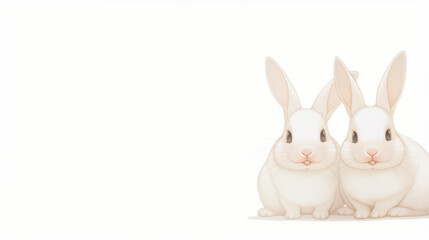 Obraz premium Illustration of two rabbits on white backgtround, copy space