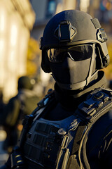 A man in a military uniform with a helmet and goggles