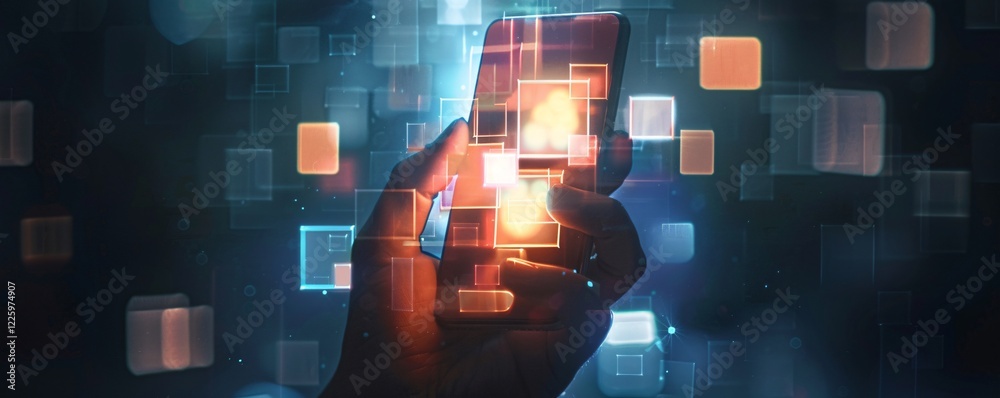 Poster Person holding a smartphone with a cloud computing icon displayed on the screen
