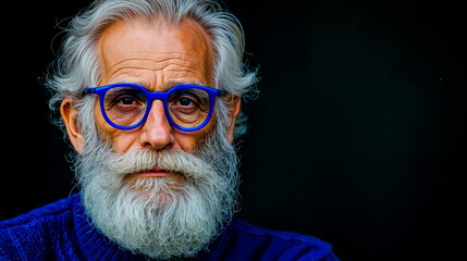 A man with a white beard and blue glasses