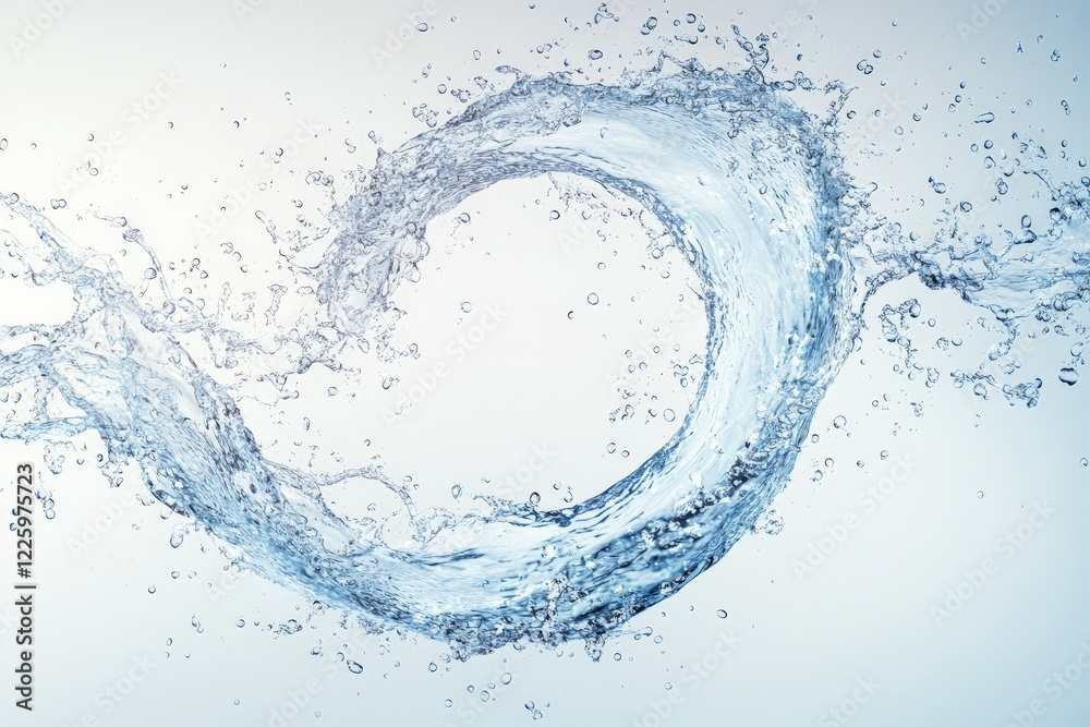 Poster Elegant water splash creating a circular motion against a soft background