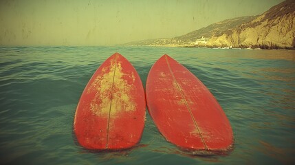 Vintage Surfboards in Calm Ocean Waters