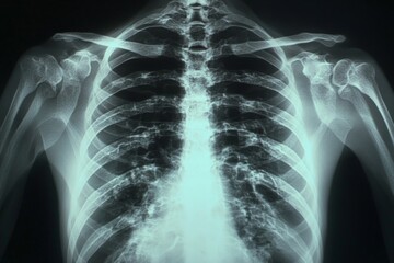 Detailed X-ray showing human thoracic cavity and associated structures in a clinical setting