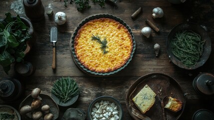Rustic Baked Cheese Tart with Rosemary and Herbs