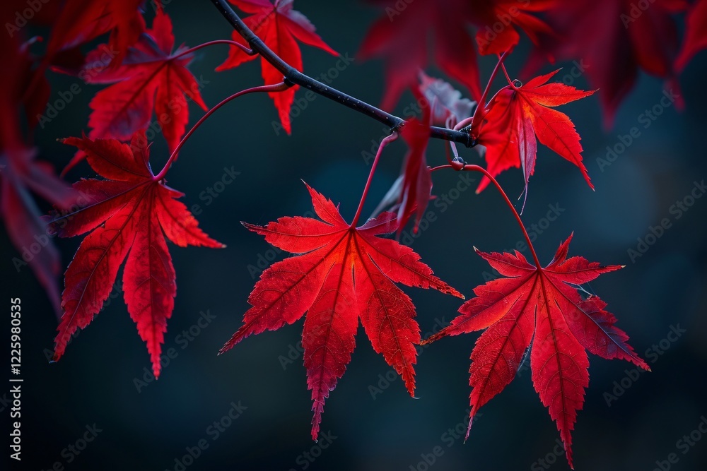 Aufkleber japanese maple tree branch with vibrant red leaves growing in the fall