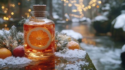 Winter Citrus Infusion by a Snowy Stream