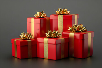 Obraz premium A collection of red gift boxes with gold ribbons, isolated on a transparent background, ideal for holiday celebrations.