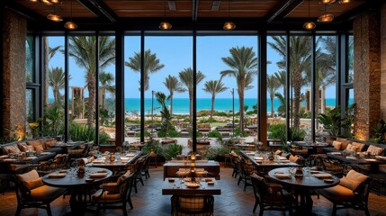 Fototapeta premium Coastal Restaurant with Ocean View: Luxurious Dining Experience