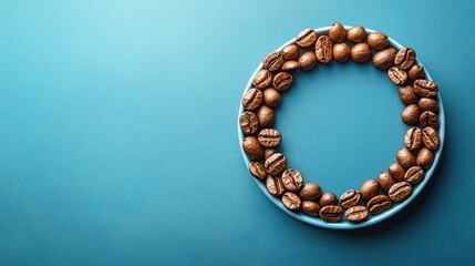 Obraz premium Coffee Beans Circle on Blue Background: A Vibrant and Aromatic Image