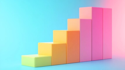 Fototapeta premium colorful growing bar graph on a light blue background representing business growth and financial success, improvement and positive progress concept 