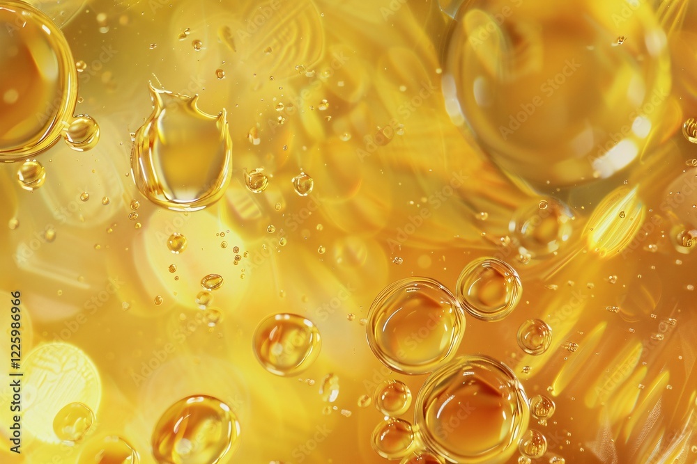 Poster Abstract background texture created by golden oil bubbles floating on a liquid surface