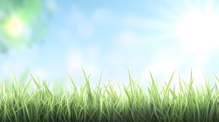 Fototapeta premium Vibrant Green Grass Blades Against Sunny Sky Background