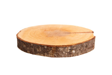 Round wooden slice with natural bark, visible tree rings, and a slight crack. Ideal for rustic product displays, photography props, or eco-friendly decor