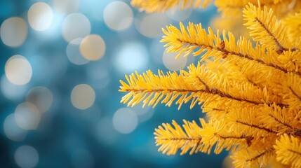 Golden Larch Branches Against a Blue Bokeh Background